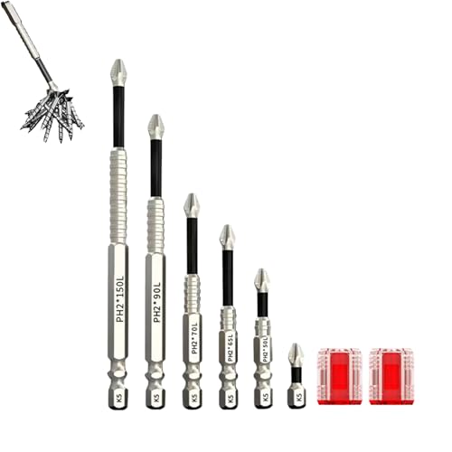 K5 Schlagfester, Rutschfester Bit Satz – Neuer Hochmagnetischer Schraubendreher-Bohrer-Bitsatz mit Sechskantschaft, Magnetische Phillips Bits für Akkuschrauber, Schlagschrauber & Elektrobohrer (D) von Quenta