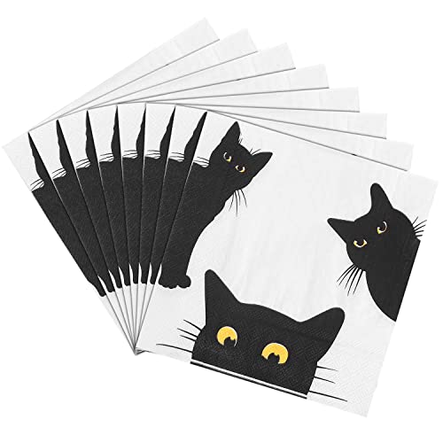 Quera Halloween-Einweg-Papierservietten, Partyzubehör, Halloween-Papierservietten, schwarze Katze, Cocktailservietten, perfekt für Halloween, Geschenke, 16.5x16.5 cm, 50 Stück von Quera