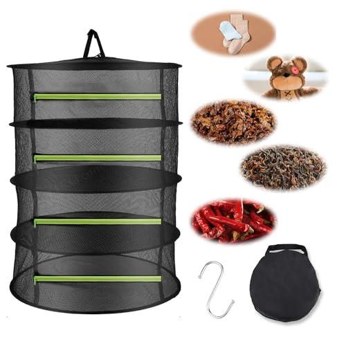 Queryifv Trockennetz Kräuter, 4 Schichten Kräuter Trocknungsnetz mit Reißverschluss, Klappbar Aufhängen Trocken Netze, Zipper Plant Drying Rack, Pflanzen Trockenregal für Pflanze, Fleisch, Blumen von Queryifv