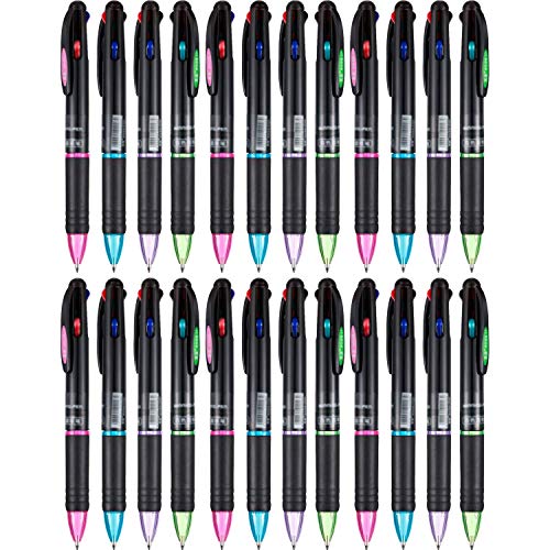 Quesuc 24 Pack Druckkugelschreiber Mehrfarbige Stifte 4 Farben Tinte Schwarz, Blau, Rot und Grün Gel-Tinte Kugelschreiber von Quesuc