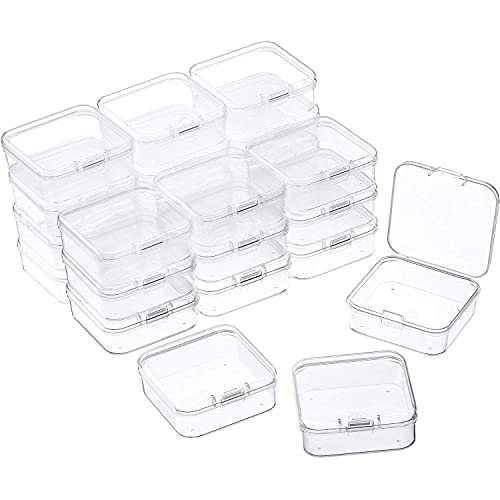 Quesuc Kleiner transparenter Kunststoffbehälter mit Klappdeckel zum Aufbewahren von Kleinigkeiten, Handwerk, Schmuck, Hardware 1,37 x 1,37 x 0,7 Zoll von Quesuc