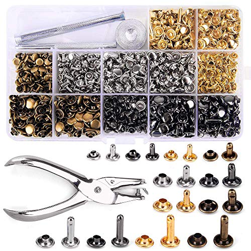 Leder Nieten Set, 480 Set Metall Doppelkappe Rive 3 Größen, 4 Farben Gold, Silber, Bronze und Gunmetal Druckknöpfe für DIY Handwerk Reperatur nähen, Handgemacht, DIY Kleidung Leder Nieten Set, 480 Set Metall Doppelkappe Rive 3 Größen, 4 Farben Gold, Silber, Bronze und Gunmetal Druckknöpfe für DIY Handwerk Reperatur nähen, Handgemacht, DIY Kleidung von Queta