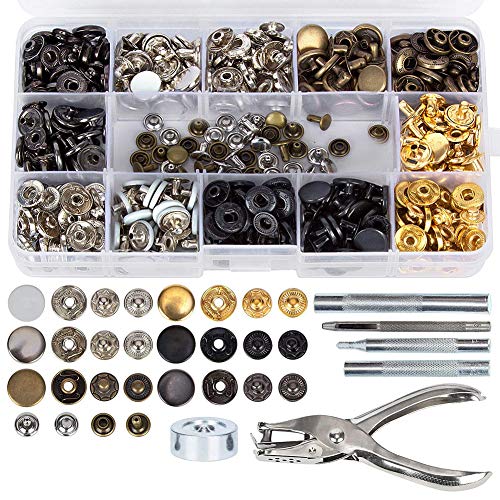 Queta 146 Set Snap Druckknöpfe Zange Spielanzug Kupfer Kleidung Snaps Handwerk Werkzeug in 6 Farben Nähfrei Buttons Druckknopf Set für Kleidung, Jacken, Jeans, Armbänder, Taschen, 12.5mm von Queta