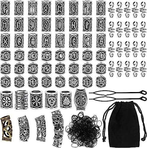 Queta 80 Runeperlen Set mit 300 Gummibänder Wikinger Bart Perlen Antik DIY Haar Bartperlen Nordische Haarschmuck Flechten Armband Anhänger Halskette Afrikanische Perlen Keramik von Queta