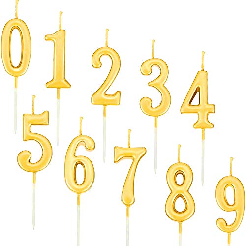Queta Geburtstag Zahl Kerzen Kuchenkerzen Nummer Kerzen Nummer 0 bis 9 Cake Topper Dekoration für Geburtstagtorte Kuchen Party 10 Stück (Gold) von Queta