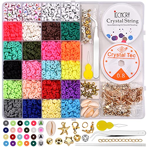 Queta Polymer Clay Perlen Set, 4900 Stück DIY Zubehör, Flache Perle für Armband, Lernspiele für Halskettenschmuck von Queta