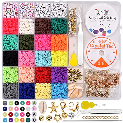 Queta Set mit Perlen aus Polymer-Ton, 4900 Stück, DIY-Zubehör, flache Perlen für Armband, Lernspiele für Schmuck und Halskette von Queta