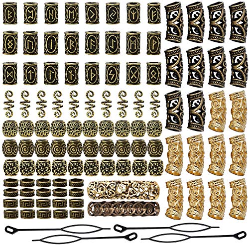 Queta Wikinger Rune Perlen, Nordic Bartperlen, Flechtperlen, Haarperlen, Haarverlängerung Nadel Einfädler Schlaufennadel Microringnadel für Haar Bart Schmuck DIY Halskette Halskette Anhänger (Golden) Queta Wikinger Rune Perlen, Nordic Bartperlen, Flechtperlen, Haarperlen, Haarverlängerung Nadel Einfädler Schlaufennadel Microringnadel für Haar Bart Schmuck DIY Halskette Halskette Anhänger (Golden) von Queta