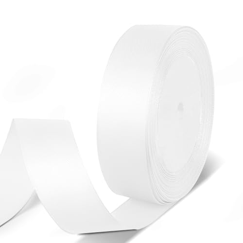 Quhora Satinband, 2,5 cm x 22,7 m, weißes Seidenband, ideal für Geschenkverpackungen, Blumensträuße, Basteln, Hochzeits-Party-Dekorationen, Weihnachten und Nähprojekte von Quhora