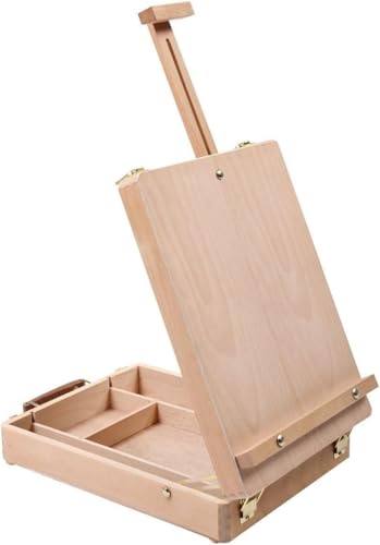 Artists Holz-Tischstaffelei Aufbewahrungsbox – Große Tisch-Staffelei aus Buchenholz mit verstellbarem Winkel – tragbare Kunstbox mit Stauraum für Leinwand bis zu 55 cm von Quickdraw Supplies