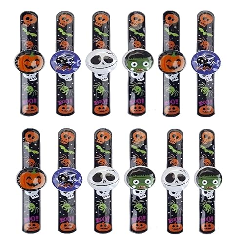 12 x Halloween-Schnappbänder mit LED-Leuchten, für Kinder, Trick or Treat Party, Geschenk, blinkendes Armband, gruselige Designs von Quickdraw