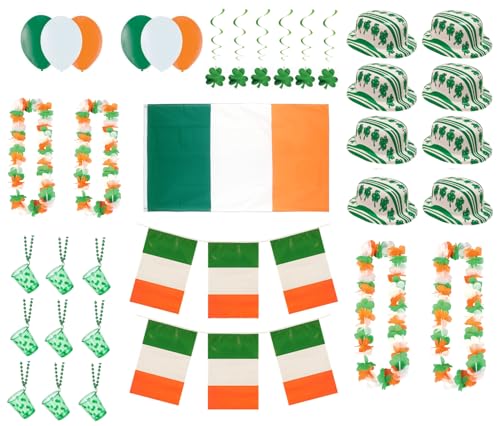 156 Stück St. Patricks Day Party Dekorationen Pack mit Irland Flaggen Irland Wimpelkette Luftballons Lei Hulas Hüte & mehr von Quickdraw