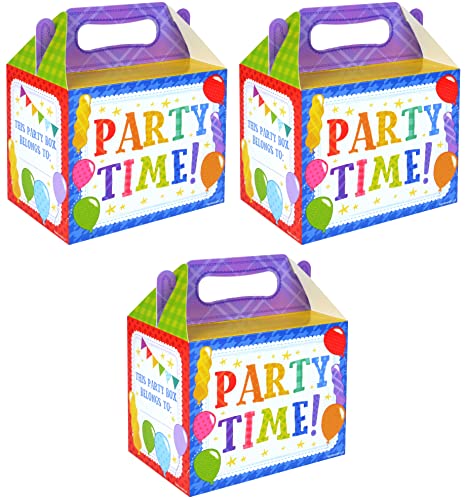 Geschenkboxen für Kinder mit Motto Geburtstagsparty, Gastgeschenk, für Leckereien und Leckereien, leere Pappschachtel zum Befüllen (12 Boxen, Partyzeit) von Quickdraw