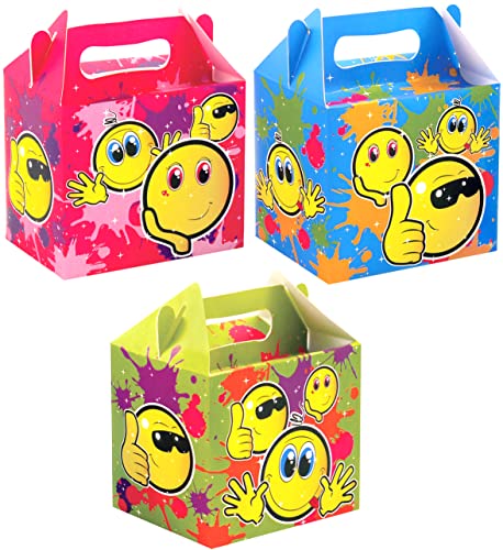 Geschenkboxen für Kinder mit Motto Geburtstagsparty, Gastgeschenk, für Leckereien und Leckereien, leere Pappschachtel zum Befüllen (12 Boxen, Smile Emojis) von Quickdraw