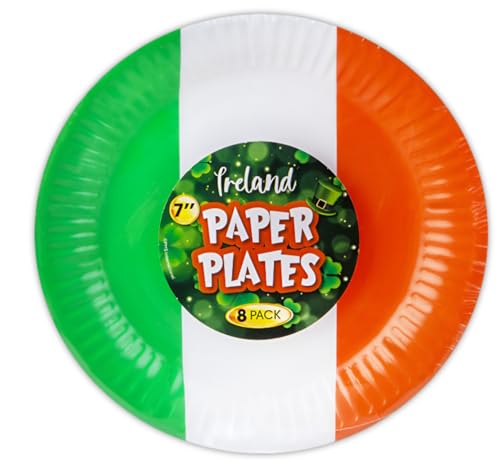 Quickdraw 32 x Pappteller mit irischer Flagge, St. Patrick's Day, Partygeschirr, Einwegteller, Set, Irland, Partyzubehör, 17,8 cm Teller Quickdraw 32 x Pappteller mit irischer Flagge, St. Patrick's Day, Partygeschirr, Einwegteller, Set, Irland, Partyzubehör, 17,8 cm Teller von Quickdraw