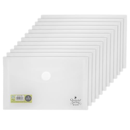 Quijote Paper World Packung mit 12 transparenten Kunststoffumschlägen, Packung mit Ordnern aus Kunststoff, Klettverschluss, zum Archivieren, Sortieren und Tragen für Schule, Büro oder Universität, 15 von Quijote Paper World
