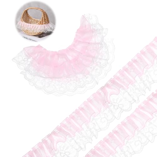 10 m rosa Spitze, doppellagig, 5 cm breit, rosa Spitzenband, geraffte Tüllkante, Rüschenband für DIY Nähen Handwerk Kleid Verzierungen Geschenkverpackung 10 m rosa Spitze, doppellagig, 5 cm breit, rosa Spitzenband, geraffte Tüllkante, Rüschenband für DIY Nähen Handwerk Kleid Verzierungen Geschenkverpackung von Quilax