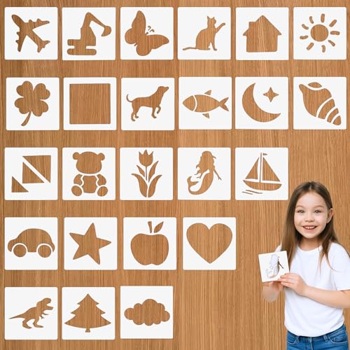 24 Schablonen für Kinder, 12,7 cm Kreideschablonen für Kinder draußen, Gehweg-Kreide-Schablonen für kreativen Spaß von Quilax