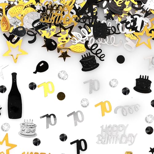 3000 Stück 70. Geburtstag Deko Konfetti Gold Schwarz,Happy Birthday Konfetti,Streudeko Geburtstag Deko, 70. Tischdeko für Hochzeit Jubiläum Partydekorationen(30g) von Quilax