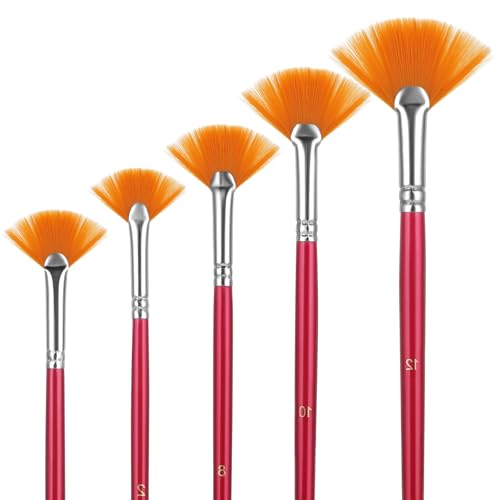 5 Stück Nylon Fächerpinsel,Malen Pinsel Set,Nylon Fächerpinsel,Langer Holzgriff Künstlerpinsel,Borstenpinsel für Acrylmalerei, Aquarellmalerei,Ölmalerei,Gouachemalerei von Quilax