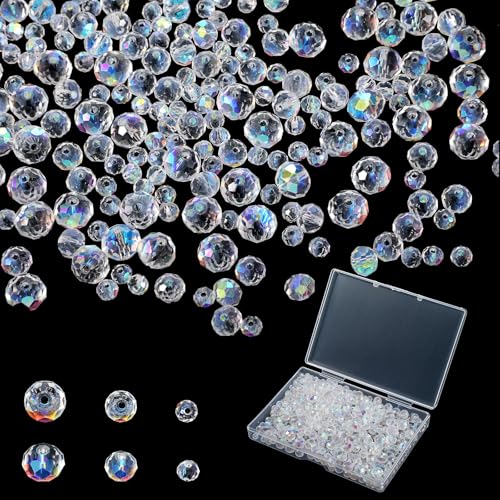 600 transparente Perlen, Glasperlen für Schmuckherstellung, Rondelle facettierte Sonnenfänger, Kristallperlen für Armbänder, Halsketten, Anhänger, Bastelarbeiten, Geschenke (4/6/8 mm, AB-Farbe) von Quilax