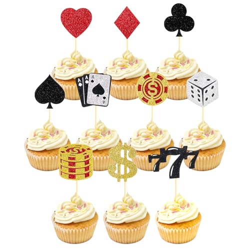 Cupcake-Topper für Casino-Themen, Party-Dekorationen, Glitzer-Pokerchips, für Vegas-Motto-Party-Dekorationen, Obst-Essenspieße für Poker-Nacht-Dekoration, 24 Stück Cupcake-Topper für Casino-Themen, Party-Dekorationen, Glitzer-Pokerchips, für Vegas-Motto-Party-Dekorationen, Obst-Essenspieße für Poker-Nacht-Dekoration, 24 Stück von Quilax