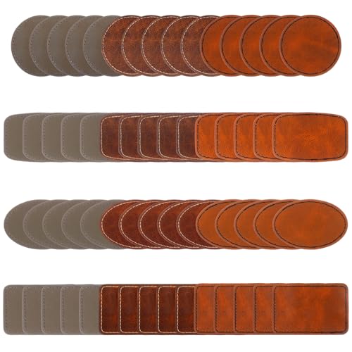 Selbstklebende Lederflicken für Hüte, Lederhut-Patches für Lasergravur, Hitzepresse, rechteckig, oval, rund, quadratisch, Kunstleder-Patches für individuelles Design (Khaki + Goldbraun + Grau), 60 von Quilax