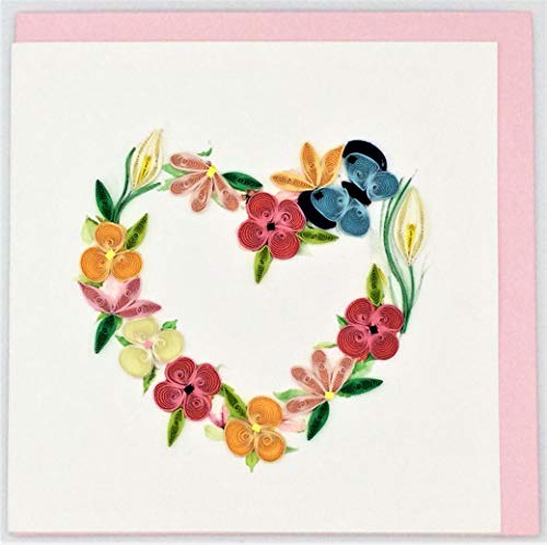 Blumenkranz Quilling Grußkarte, 15,2 x 15,2 cm, mit Umschlag, innen blanko, handgefertigt, zum Einrahmen geeignet von Quilling