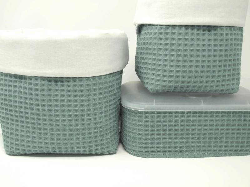 Ab 11, 95 Euro, "Altgrün" Utensilo-Sets Und Einzeln, Waffelpique, Altgrün/Weiss, Aufbewahrung, Stoffkörbe, Old Green, Organizer, Grün von QuiltCottageLove