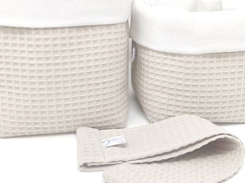 Ab 11, 95 Euro, Hellbeige/Weiss, Utensilo - Sets, Waffelpique, Windelkorb, Stoffkorb, Stoffkörbe, Organizer, Sand von QuiltCottageLove