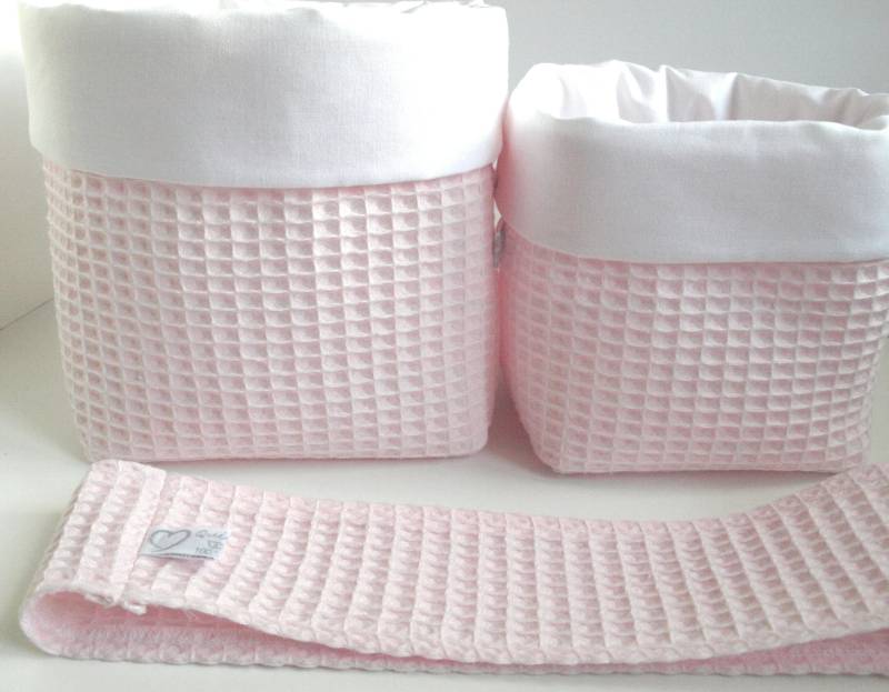Ab 11, 95 Utensilo, Waffelpique Hellrosa/Weiss, Stoffkörbe, Feuchttücherbox Bezug, Organizer, Korb, Mädchen, Rosa von QuiltCottageLove