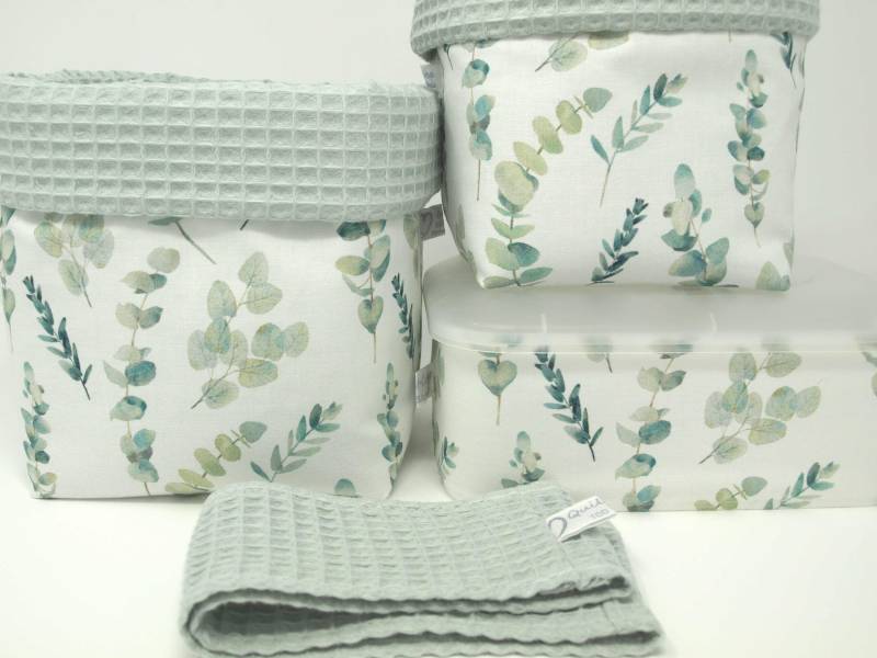 Ab 12, 95 Euro, Eukalyptus & Dusty Mint, Green Sea Stoffkörbe, Set-Wahl, Gräser, Blätter, Waffelpique, Utensilos Aufbewahrung Wickeltisch von QuiltCottageLove