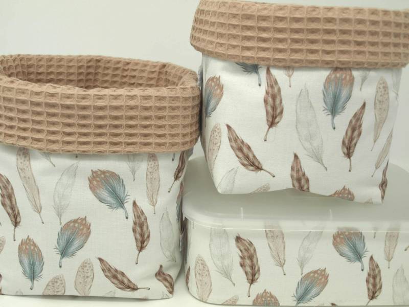 Ab 12, 95 Euro, Stoffkörbe Federn & Camel, Set-Wahl, Einzelwahl, Waldfreunde, Waffelpique, Utensilos, Aufbewahrung von QuiltCottageLove