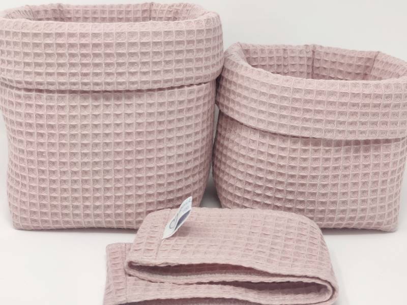 Ab 14, 95 Euro, "Uni Altrosa Waffelpique Utensilos" Stoffkörbe, Set-Wahl, Einzelwahl, Aufbewahrung, Wickeltisch, Organizer von QuiltCottageLove