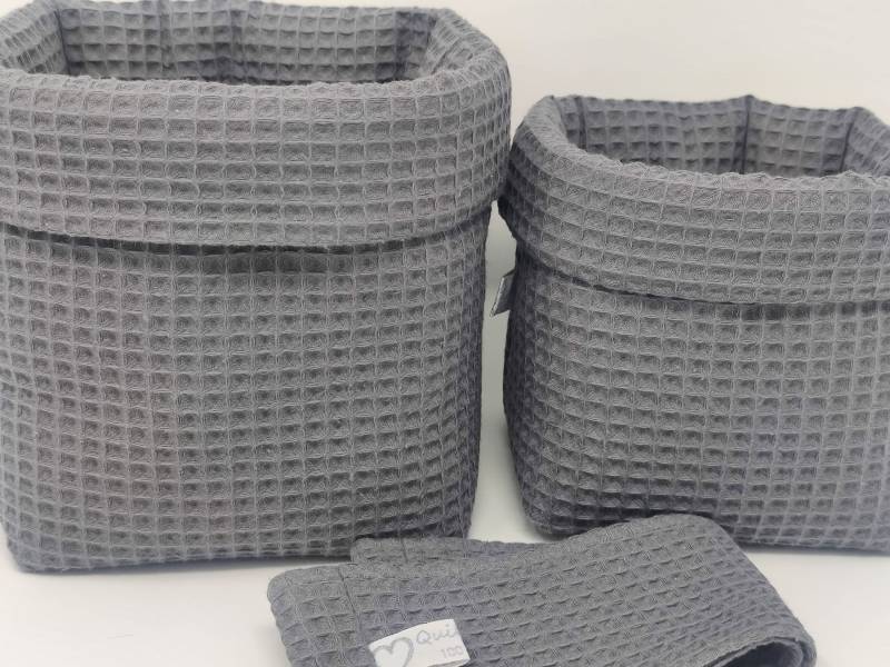 Ab 14, 95 Euro, Uni Dunkelgrau Waffelpique Utensilos Stoffkörbe, Set-Wahl, Einzelwahl, Aufbewahrung, Wickeltisch, Grau, Anthrazit Organizer von QuiltCottageLove