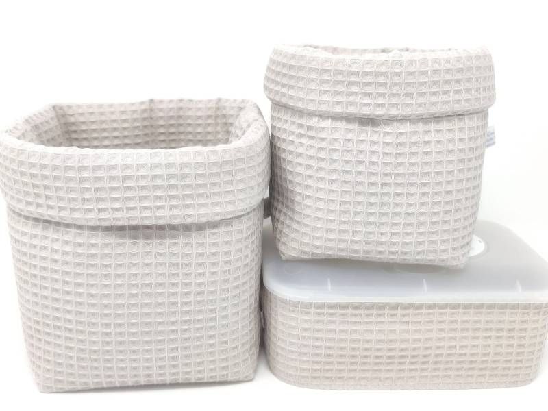 Ab 14, 95 Euro, "Uni Hellbeige Waffelpique Utensilos" Stoffkörbe, Set-Wahl, Einzelwahl, Aufbewahrung, Wickeltisch, Sand, Beige, Organizer von QuiltCottageLove