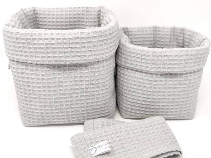 Ab 14, 95 Euro, "Uni Hellgrau Waffelpique Utensilos" Stoffkörbe, Set-Wahl, Einzelwahl, Aufbewahrung, Wickeltisch, Grau, Organizer von QuiltCottageLove