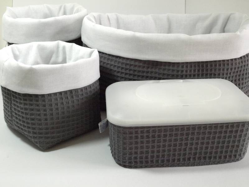 xl-Set(4Tlg Utensilos & Feuchttücherbox Bezug, Waffelpique Farbwahl, Stoffkorb, Stoffkörbe, Utensilo, Organizer von QuiltCottageLove