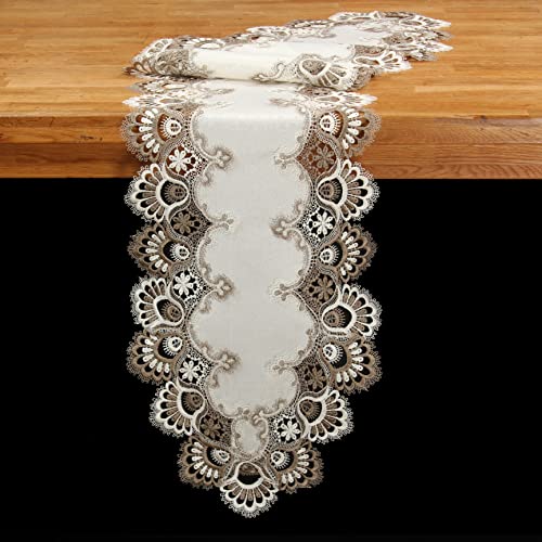 Edle Jacquard Tischdecke/ -läufer mit Spitzen in Braun/Weiß ca. 30 x 158 cm Edle Jacquard Tischdecke/ -läufer mit Spitzen in Braun/Weiß ca. 30 x 158 cm von Quinnyshop