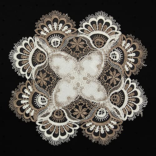 Edle Jacquard Tischdecke/ -läufer mit Spitzen in Braun/Weiß ca. 28 cm Rund Edle Jacquard Tischdecke/ -läufer mit Spitzen in Braun/Weiß ca. 28 cm Rund von Quinnyshop