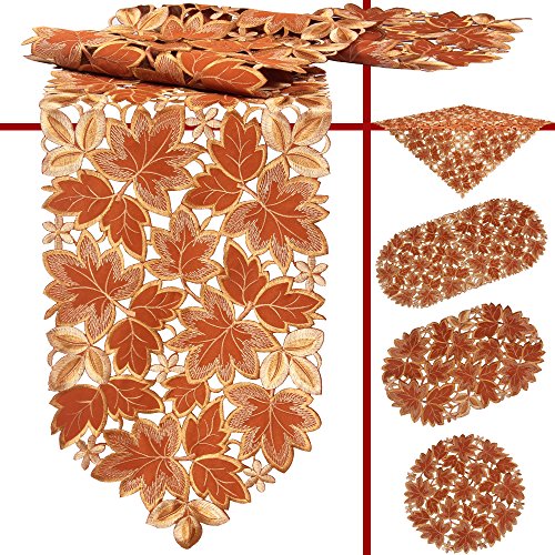 Quinnyshop Herbst Laubblätter Stickerei Deckchen 30 cm Rund Polyester, Terrakotta von Quinnyshop