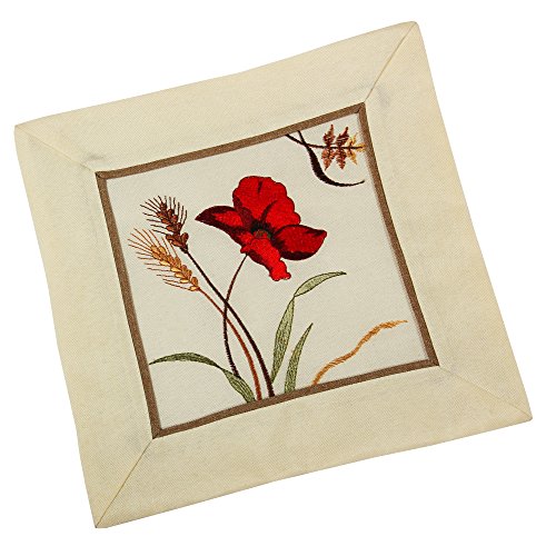 Quinnyshop Rot Klatschmohn Getreide Tischdecke Mitteldecke Tischläufer Kissenhülle Kissenbezug Größe wählbar Polyester, Creme (30x30 cm) von Quinnyshop