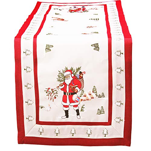 Quinnyshop Weihnachts-Tischdecke, Tischläufer Bestickt mit Weihnachtsmann ca. 30x70 cm Polyester, Rot/Crème Quinnyshop Weihnachts-Tischdecke, Tischläufer Bestickt mit Weihnachtsmann ca. 30x70 cm Polyester, Rot/Crème von Quinnyshop