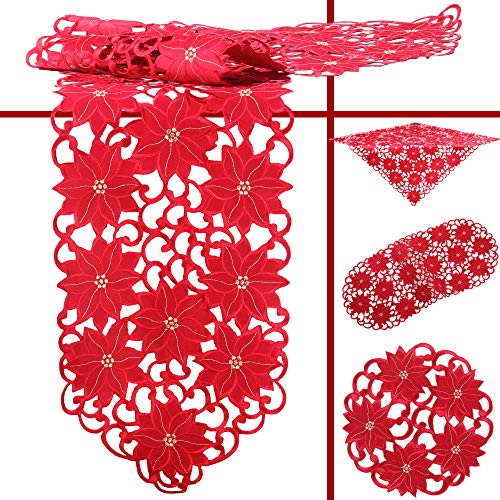 Quinnyshop Weihnachtsstern Poinsettie Winter Stickerei Tischdecke Deckchen ca. 20 cm Rund Polyester, Rot von Quinnyshop