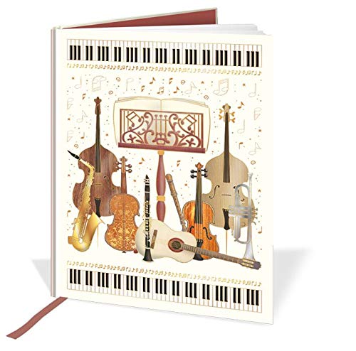 Notizbuch, A5, gebunden, Motiv Musikinstrumente, 120 Seiten, liniert, Seidenband, 210 x 148 mm von Quire Collections