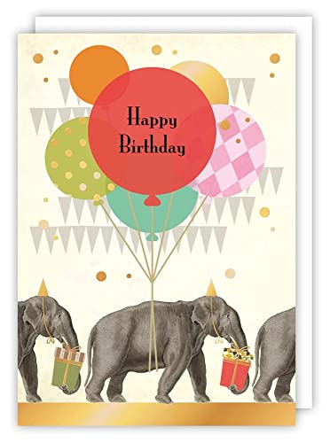 Piet Card Happy Birthday Elefanten und Luftballons von Quire Collections