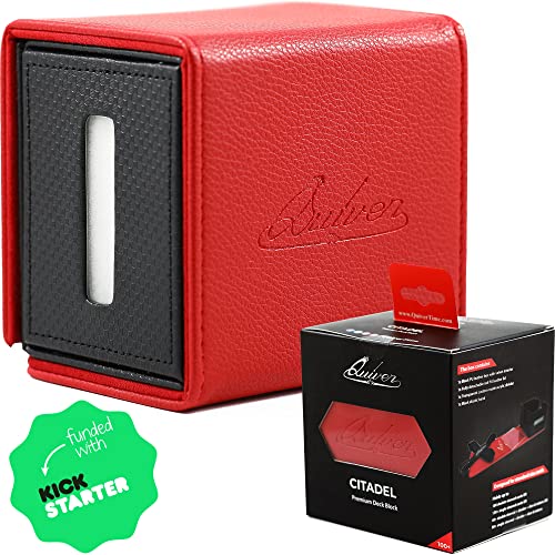 Quiver Time Citadel Rote Deckbox für MTG Karten und andere TCG-Spiele - Premium Commander Deckbox, 100+ Karten Aufbewahrungsbox für Karten, Würfel & Token, Anpassbarer Trenner, Magnetverschluss von Quiver Time