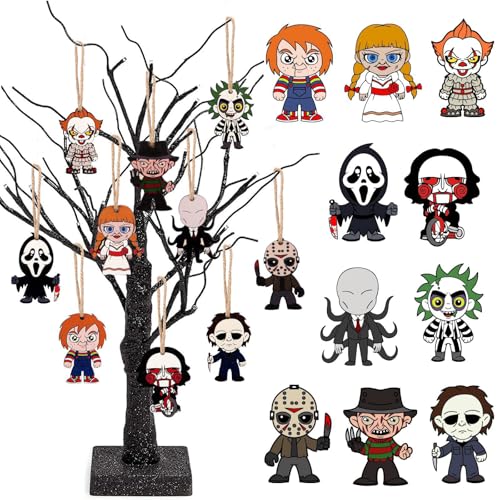 Quixotical Halloween Holzornamente für Baum, 10 Stück Gruselige Filmfigur Holz Hängedekorationen, Vintage Halloween Ornamente für gruselige Party Dekoration Quixotical Halloween Holzornamente für Baum, 10 Stück Gruselige Filmfigur Holz Hängedekorationen, Vintage Halloween Ornamente für gruselige Party Dekoration von Quixotical