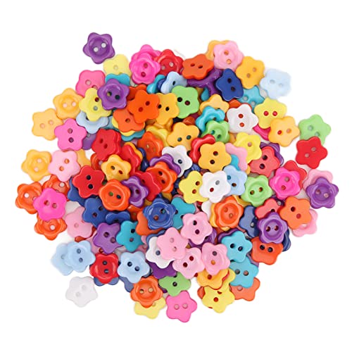 Qukaim Nähknöpfe aus Kunstharz, gemischte Farben, 200 Stück, 15 mm, Pflaumenblume, 2 Löcher, Nähschnallen für Kinder, Pullover, Hemden, Basteln von Qukaim