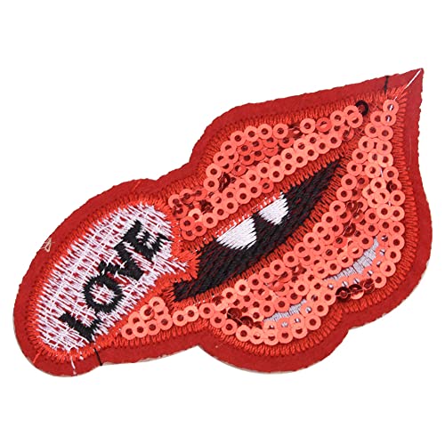 Qukaim Rote Lippen, Stoffaufkleber, bestickte Pailletten, rote Lippen, Patch, 2 Stück, für Kleidung, Taschen, Hüte, Typ B von Qukaim